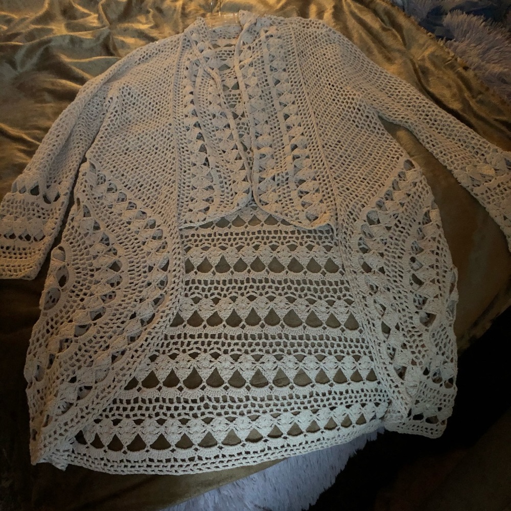 Free People beige open-weave sweater